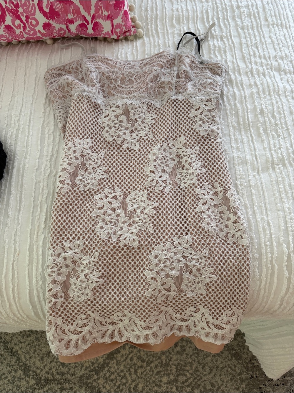 MAJORELLE Blush and Ivory Lace Mini Dress